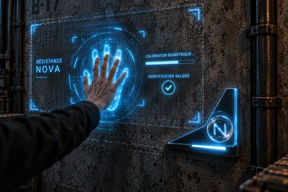 Game interface: biometric identification · AI-generated visual